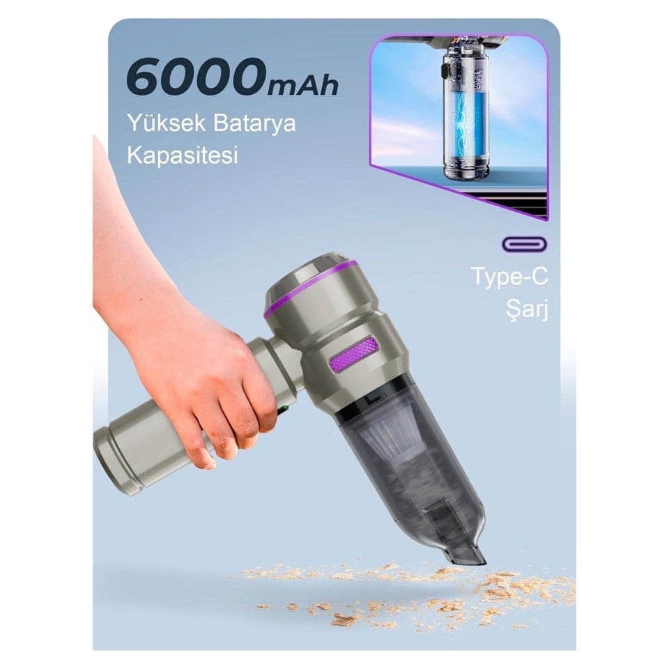 12V ARAÇ SÜPÜRGESİ 100W (KABLOSUZ ŞARJLI) (3 KADEMELİ) 