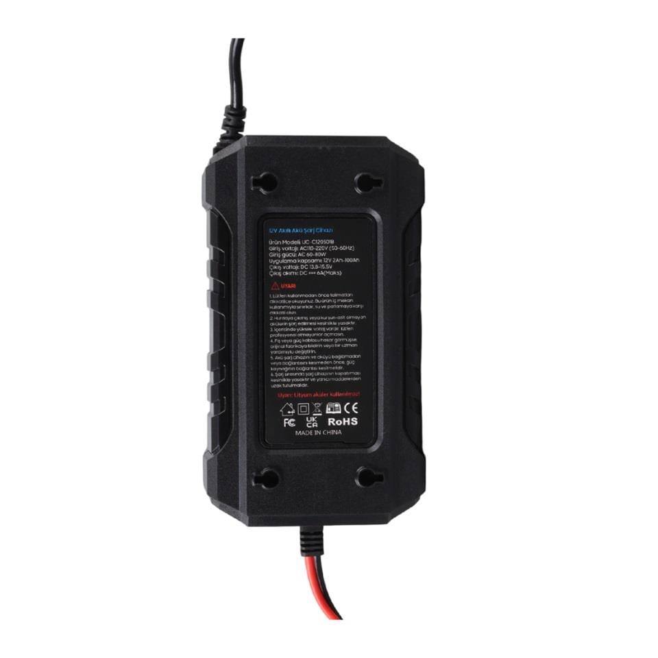 UCOMEN 12V ŞARJ REDRESÖRÜ (AKILLI AKÜ ŞARJ CİHAZI) OTOMATİK 6 A LCD BÜYÜK EKRAN SİYAH (+AGM/JEL)