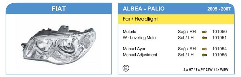 AYFAR KOMPLE FAR FIAT PALIO/ALBEA 2005 > SOL (KROM TİP) (ELEKTRİKLİ-MOTORSUZ)