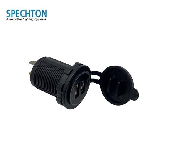 12V-24V TELEFON ŞARJ CİHAZI (USB X 2) (1A/2.1A) (KAPAKLI MARİN) KIRMIZI