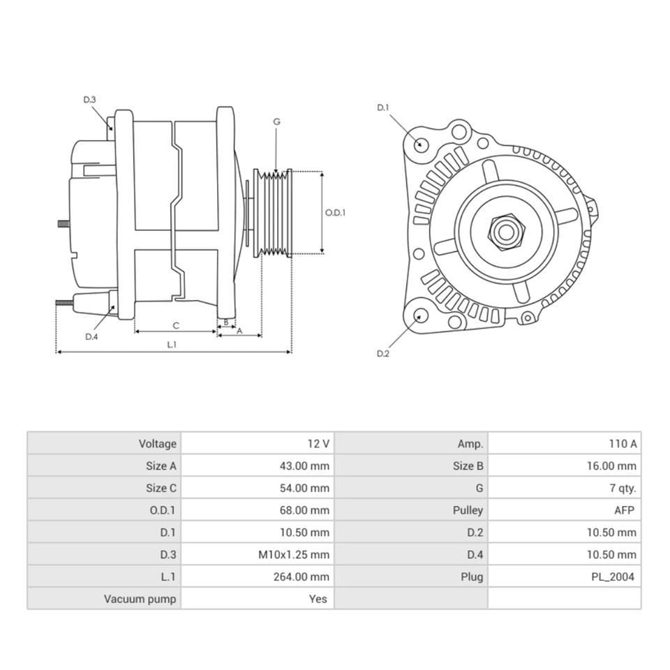 12V ALTERNATÖR DİNAMO VAKUMLU MITSUBISHI TİPİ 110 A HYUNDAI H1/KIA SORENTO 2.5 CRDI 2002-2006