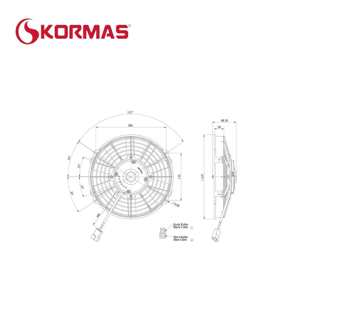 KORMAS 12V FAN MOTORU EMİCİ AKSİYEL 9 