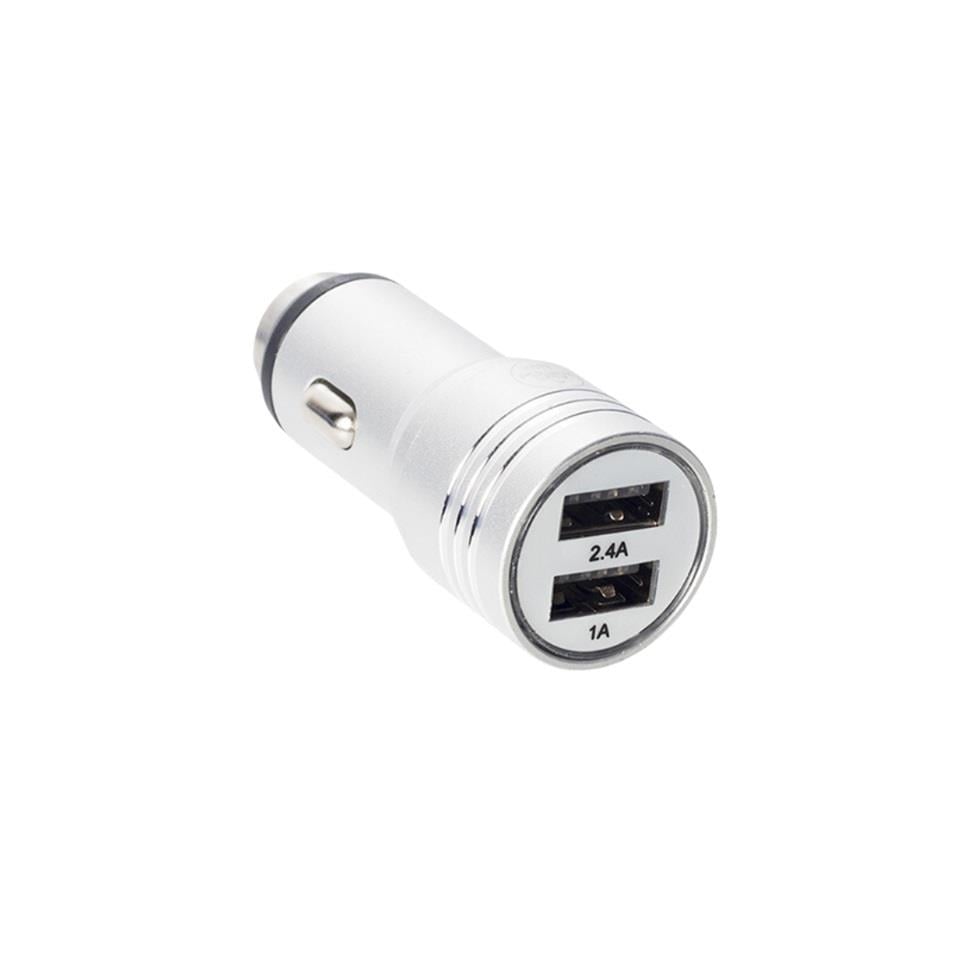 12V-24V TELEFON ŞARJ CİHAZI 2.4 A/1 A (ÇAKMAK GİRİŞLİ) (2 X USB GİRİŞLİ) GÜMÜŞ GRİ 