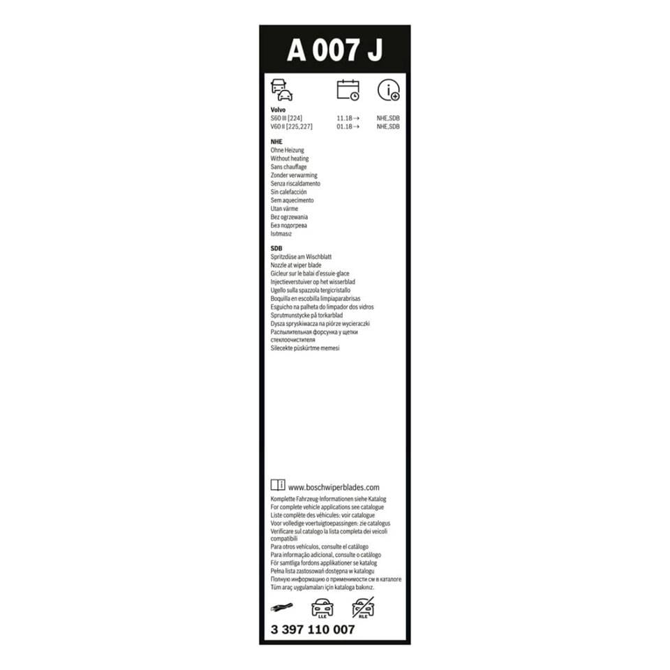 BOSCH SİLECEK SÜPÜRGESİ 600/500 MM AEROTWIN (A007J) VOLVO S60 III/V60 II
