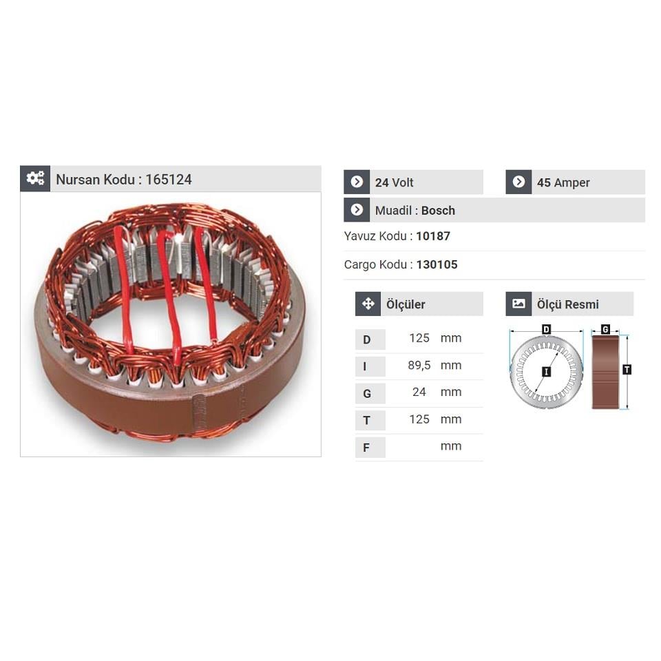 24V ALTERNATÖR STATÖR BOSCH TİPİ 45 A