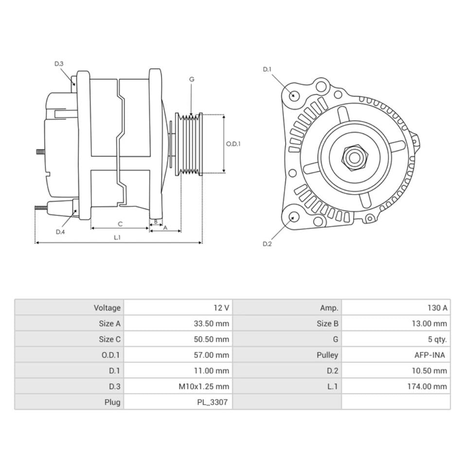 12V ALTERNATÖR DİNAMO 130 A (C L FR) HYUNDI I20 I/I30/IX20-KIA CEED/PRO CEED/RIO III/VENGA