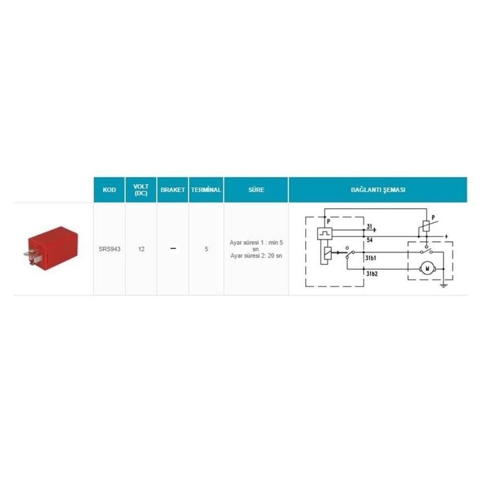 SANEL 12V SİLECEK ZAMAN RÖLESİ 5 UÇLU AYARLI ORJ.
