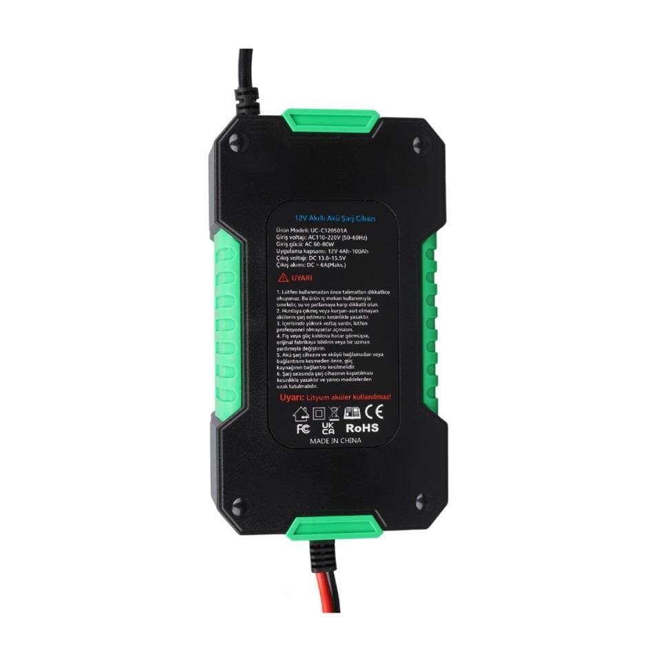 UCOMEN 12V ŞARJ REDRESÖRÜ (AKILLI AKÜ ŞARJ CİHAZI) OTOMATİK 6 A LCD EKRAN YEŞİL (+AGM/JEL)