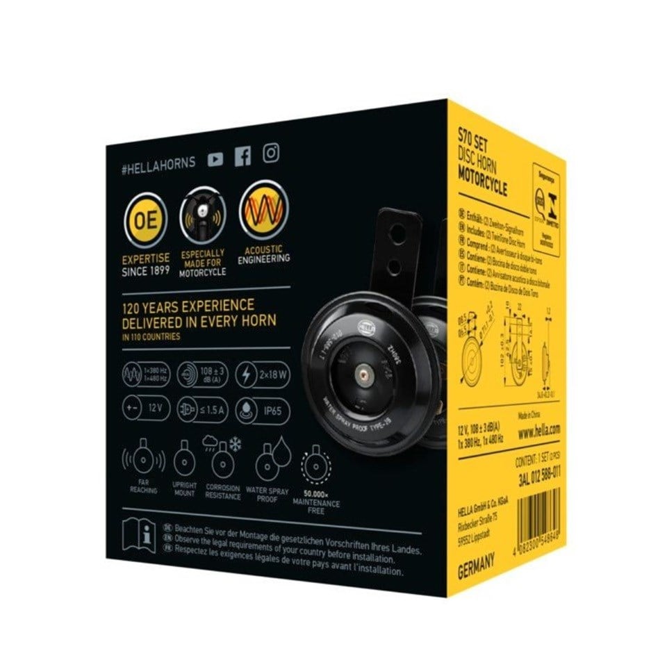 HELLA 12V DİDİT KORNA 108 dB 380/480 HZ  MOTOSİKLET (TAKIM) (71 MM)