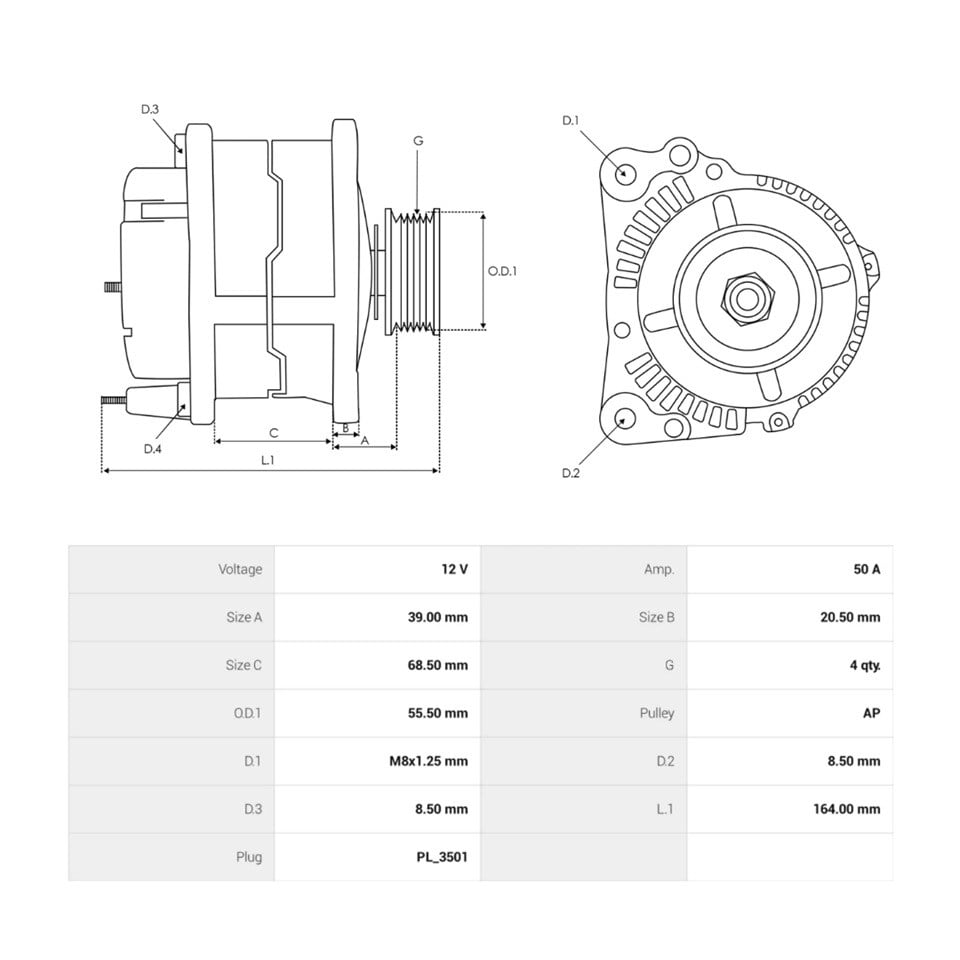 12V ALTERNATÖR DİNAMO MITSUBISHI TİPİ 50 A (3 FİŞ) (IG-L) CHEVROLET-PONTIAC-SUZUKI ALTO/SWIFT/VITARA