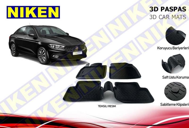 3D ARAÇ PASPASI (SİYAH) (4 PARÇA) FIAT EGEA 2016 >