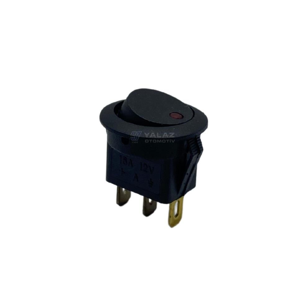 12V TUŞLU ANAHTAR YUVARLAK LEDLİ KIRMIZI (3 FİŞ) (20 MM)