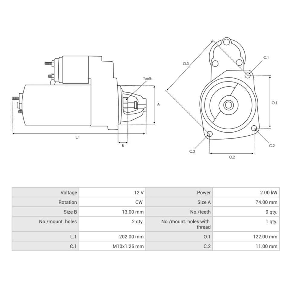 12V MARŞ MOTORU 9 DİŞ 2 KW TOYOTA AURIS/COROLLA/YARIS 1.4 D-4D DİZEL 2011-2018