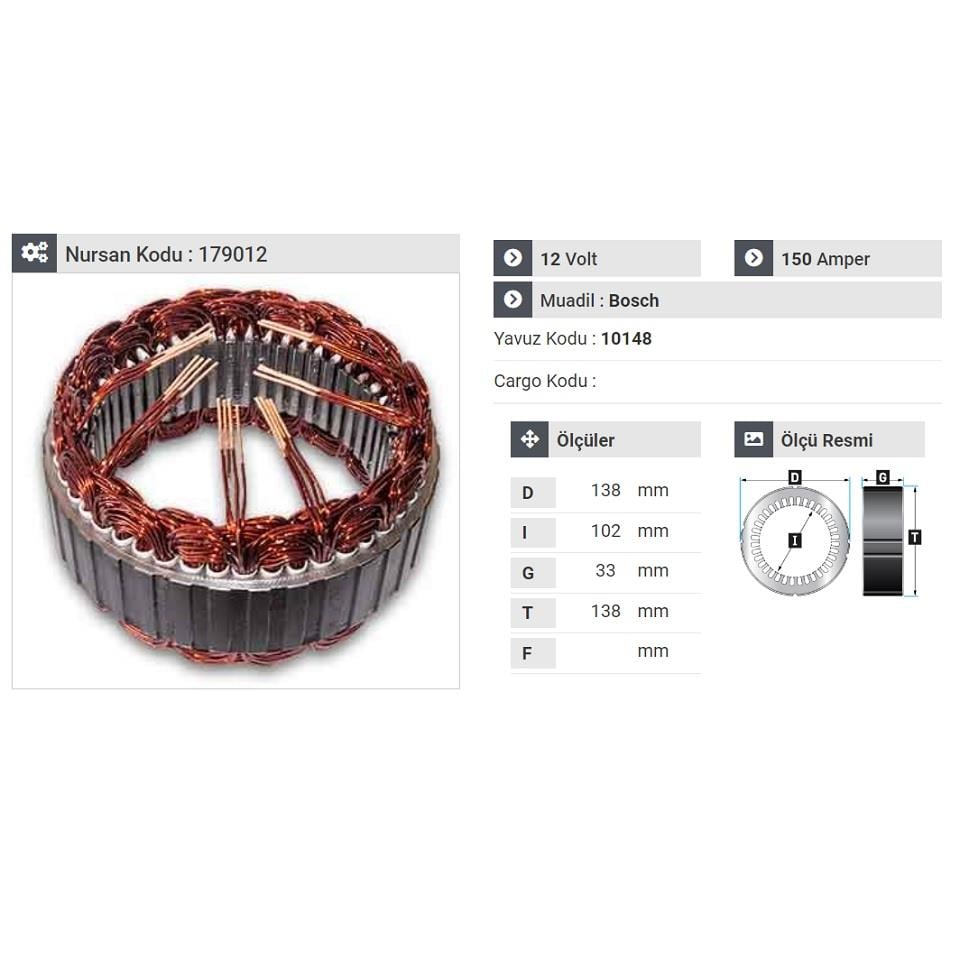 12V ALTERNATÖR STATÖR VALEO TİPİ 150 A (6 UÇLU) FIAT-FORD-PEUGEOT-VOLVO