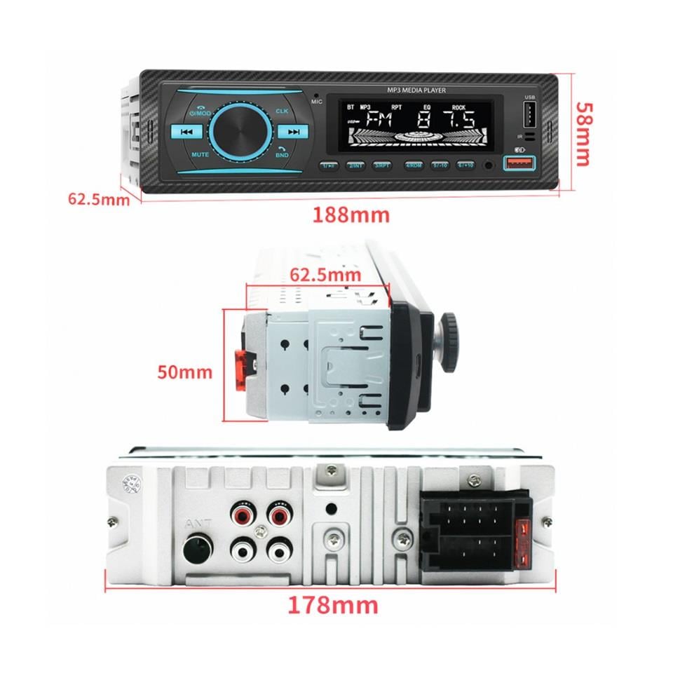 OTO TEYP-RADYO AUX/BLUETOOTH/MP3/SD KART/USB X 2 ŞARJ (UZAKTAN KUMANDALI) (7 RENKLİ)