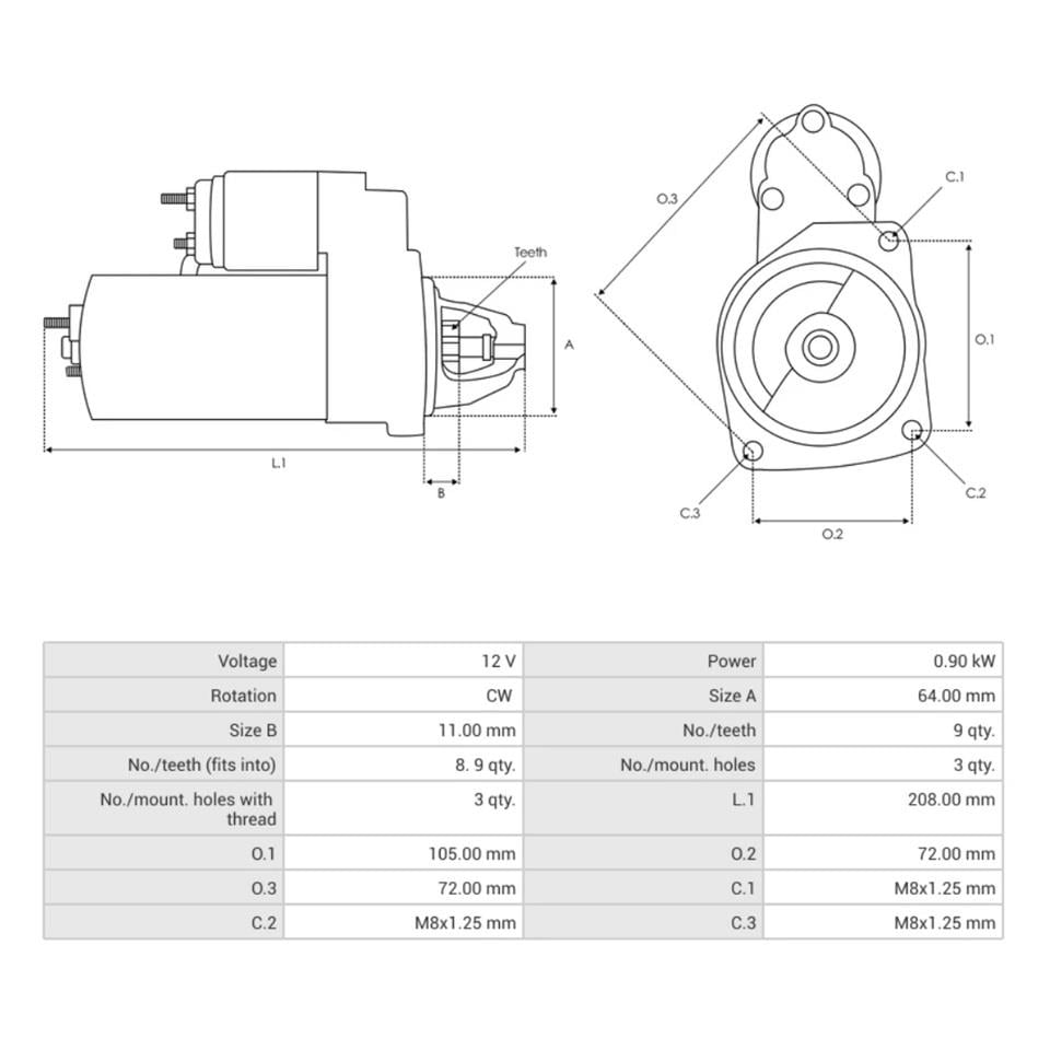 12V MARŞ MOTORU 9 DİŞ 1 KW TOFAŞ DOĞAN SLX/KARTAL SLX/ŞAHİN-FIAT UNO/TIPO/TEMPRA
