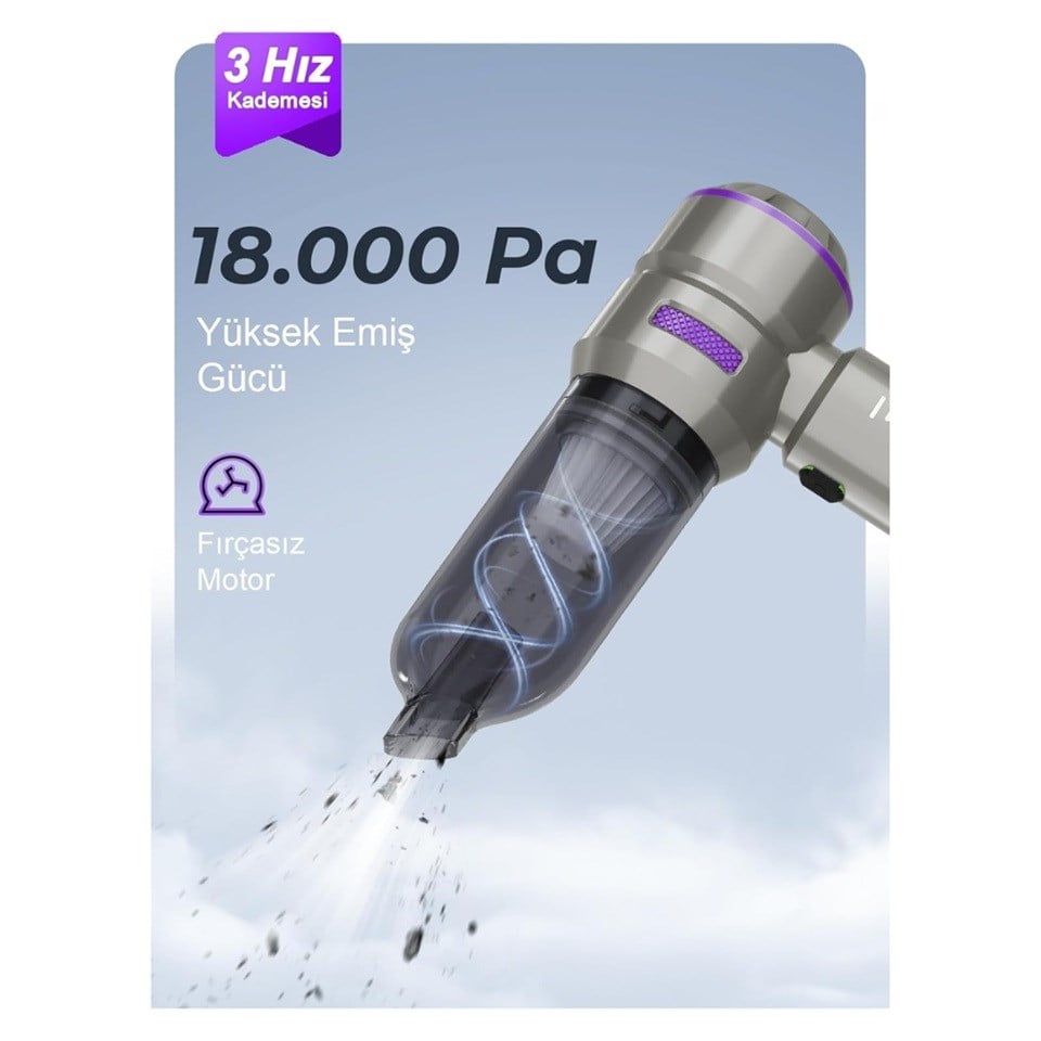 12V ARAÇ SÜPÜRGESİ 100W (KABLOSUZ ŞARJLI) (3 KADEMELİ) 