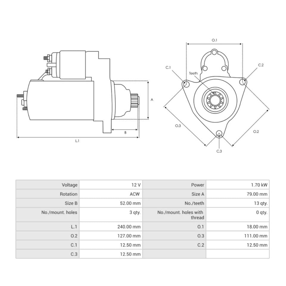 BOSCH 12V MARŞ MOTORU 13 DİŞ 2 KW (START-STOP) AUDI-SEAT-SKODA-VW 
