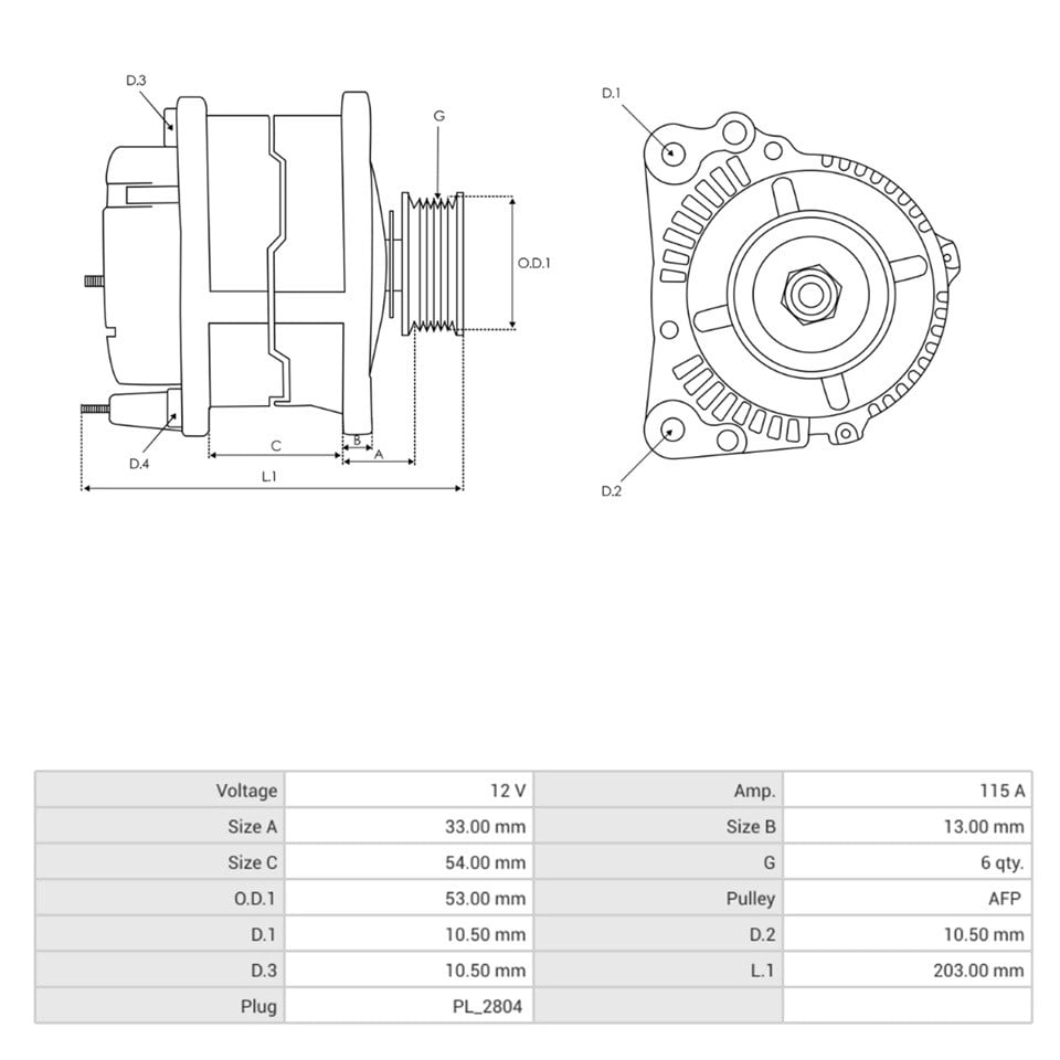 12V ALTERNATÖR DİNAMO MITSUBISHI TİPİ 115 A (2 FİŞ) (F1 F2) CHRYSLER-DODGE-JEEP