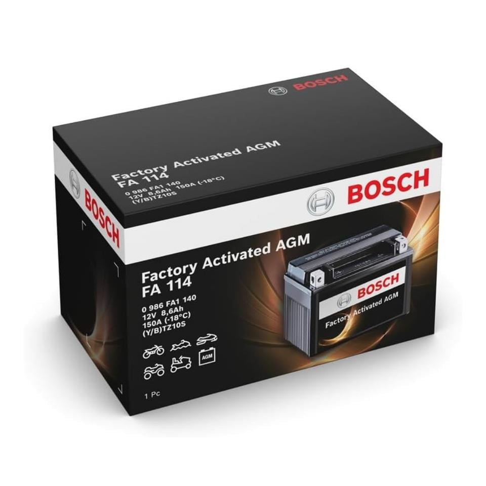 BOSCH 12V 8.6 AH MOTOSİKLET AKÜSÜ AGM 150 A (EN) (150*88*93) (BTZ10S) (YTZ10S) (FA114)