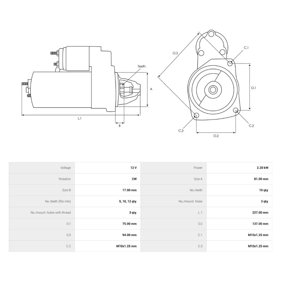 LUCAS 12V MARŞ MOTORU MITSUBISHI TİPİ 10 DİŞ/12 DİŞ 2.2 KW FORD RANGER-MAZDA B2500