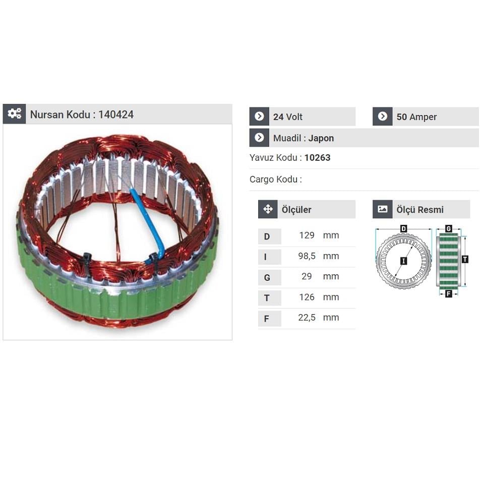 24V ALTERNATÖR STATÖR HITACHI TİPİ 50 A (4 UÇLU) ISUZU NQR 2005 >