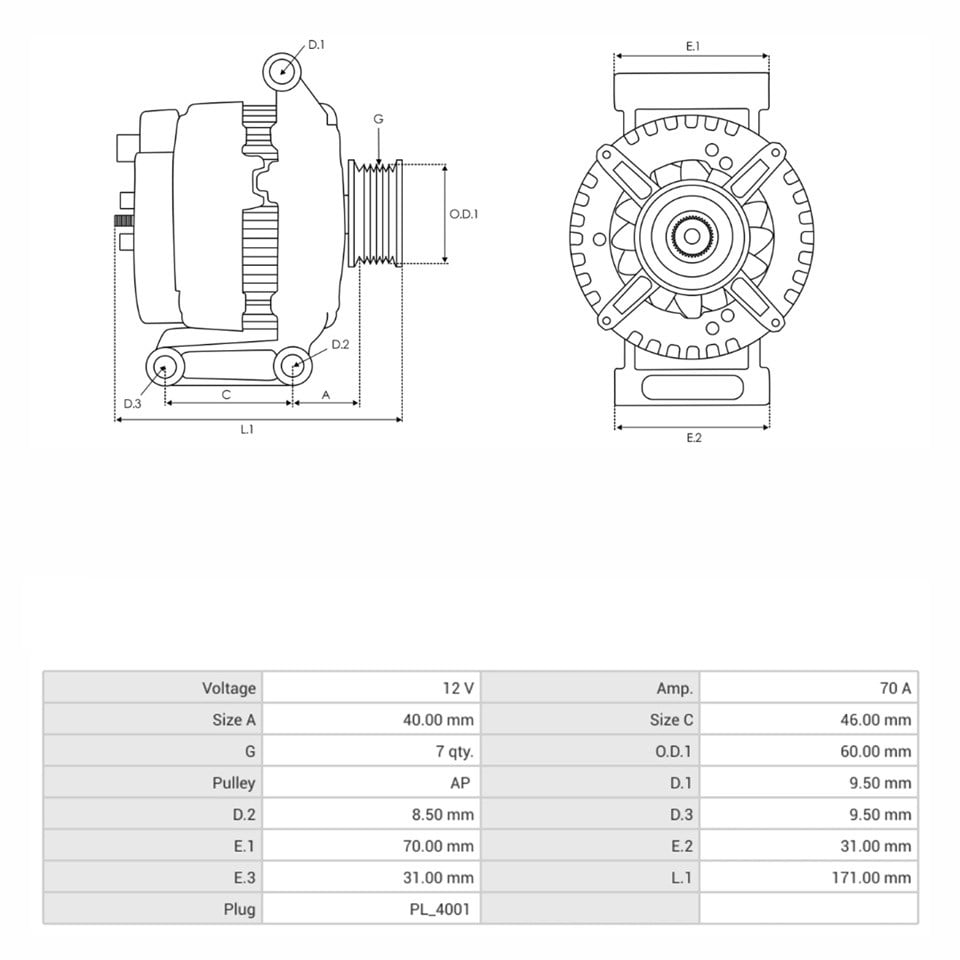 12V ALTERNATÖR DİNAMO MITSUBISHI TİPİ 70 A (C-IG-FR-L) (4 FİŞ) HONDA CR-V II/FR-V/STREAM