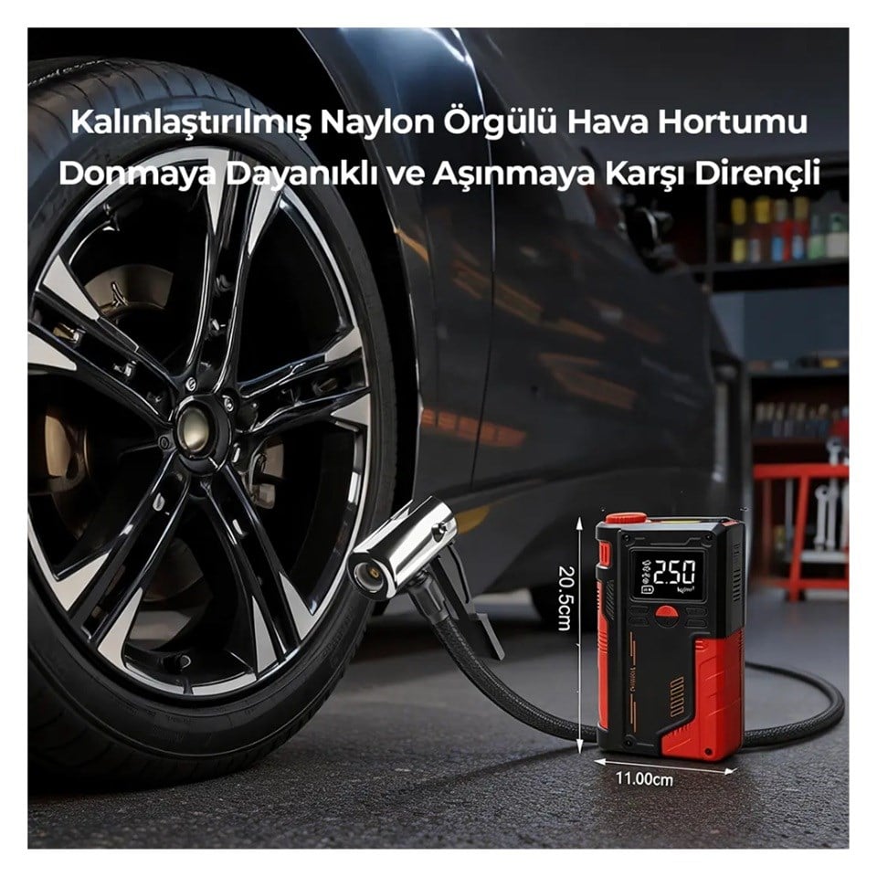 12V AKÜ TAKVİYE CİHAZI (1000A) LASTİK ŞİŞİRME HAVA KOMPRESÖRÜ (POWERBANK) (LED IŞIK-ÇAKARLI)