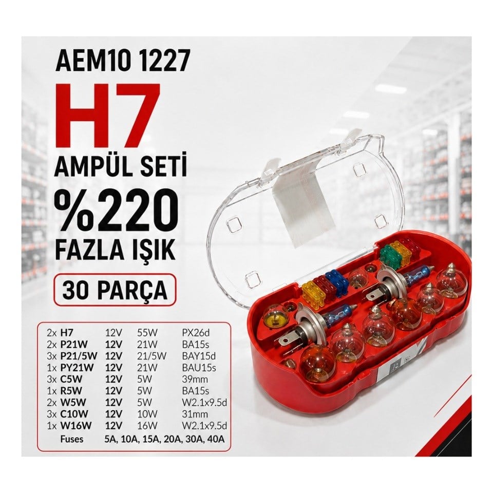 12V H7 AMPUL-SİGORTA SETİ (ACİL SET) (+%220 FAZLA IŞIK) (30 PARÇA)