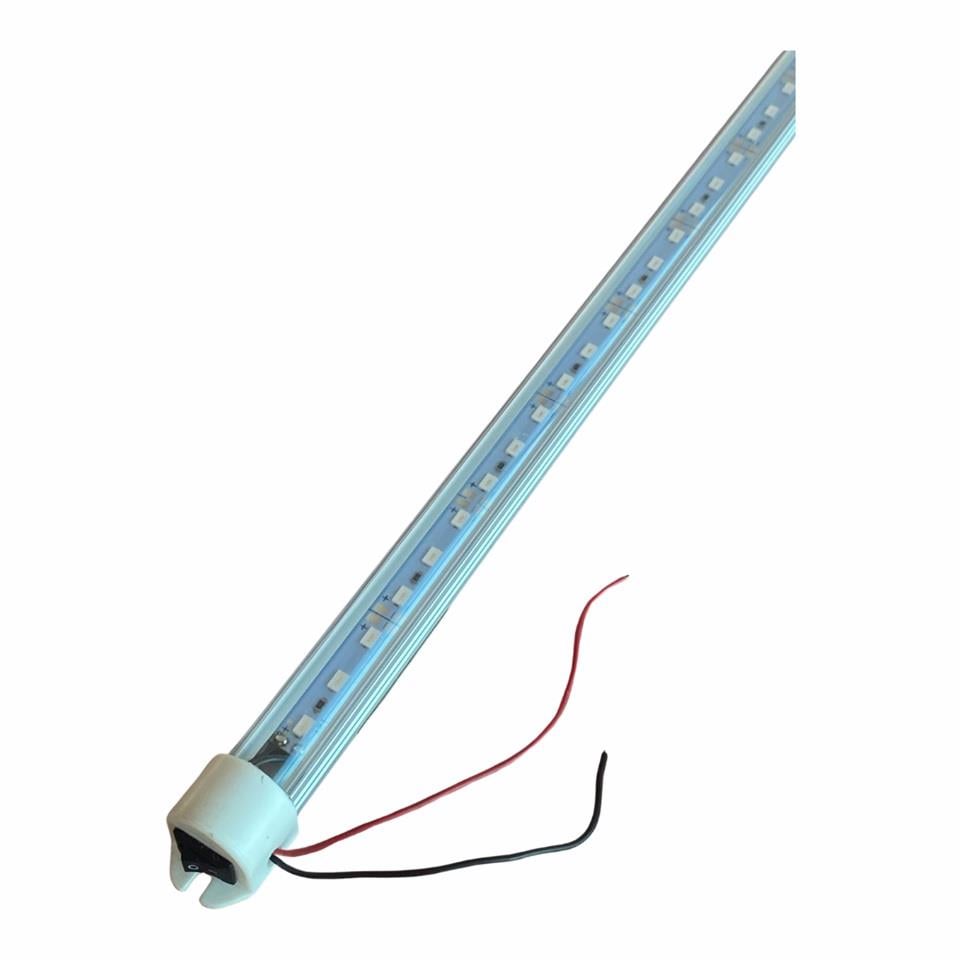 12V FLORESAN TAVAN LAMBASI 72 LEDLİ ANAHTARLI (ŞEFFAF CAM) (KIRMIZI) (100 CM)
