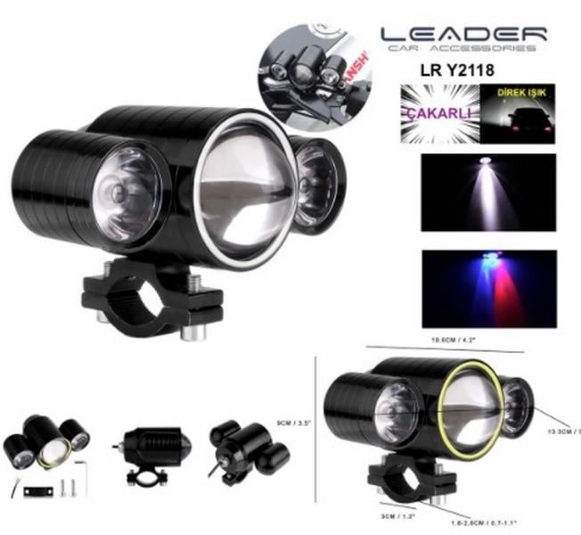 12V ESCORT LAMBA MERCEKLİ YUVARLAK COB LED ÇAKAR FONKSİYONLU KIRMIZI/MAVİ (3 LU)