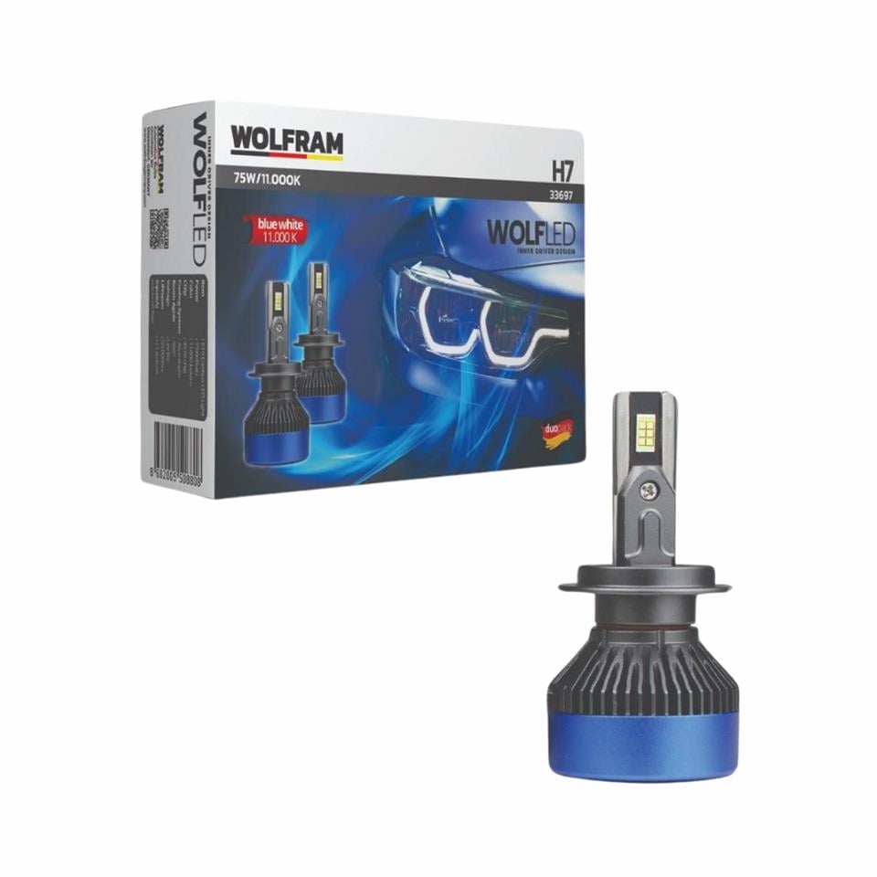 WOLFRAM 12V H7 CSP LED XENON FAR AMPUL SETİ 7000K 12000 LÜMEN 75W CANBUS GERMANY