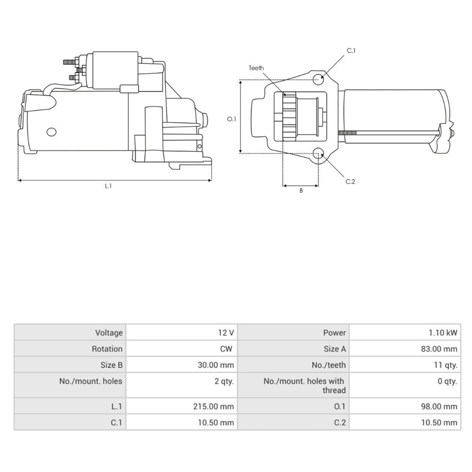 12V MARŞ MOTORU DENSO TİPİ 11 DİŞ 1.1 KW LAND ROVER FREELANDER /RANGE ROVER EVOQUE OEM