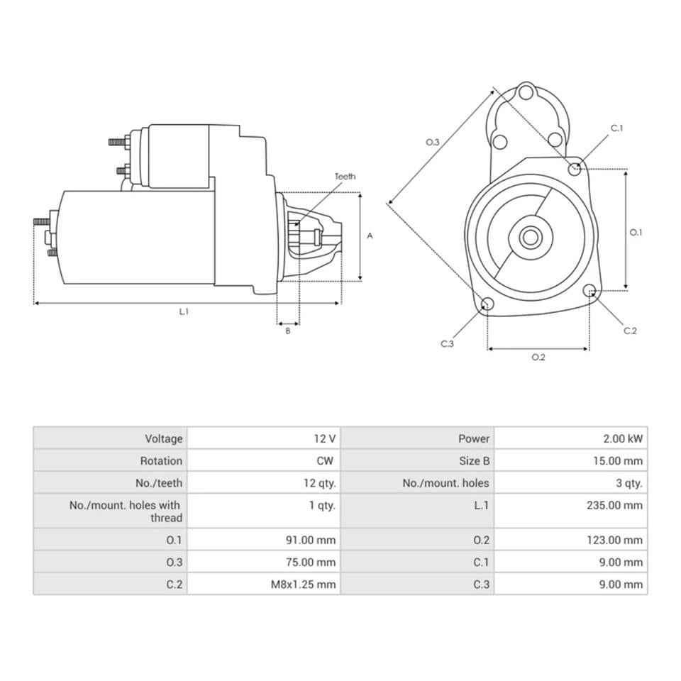 VALEO 12V MARŞ MOTORU 12 DİŞ 2 KW (START-STOP) CITROEN-DS-OPEL-PEUGEOT 1.5 DİZEL 