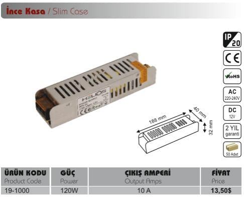220V-240V AC GİRİŞ/12V DC ÇIKIŞ KONVERTÖR (VOLTAJ DÜŞÜRÜCÜ) (TRAFO) 10 A 120W (İNCE KUTULU)