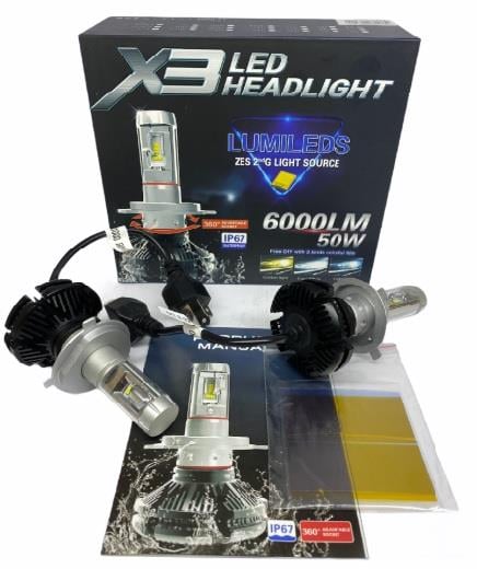 X3 9V-32V H4 LED XENON FAR AMPUL SETİ 65000K 6000 LÜMEN 50W (3 RENK) PHILIPS ÇİPLİ