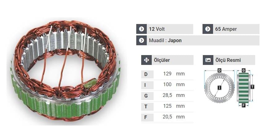 12V ALTERNATÖR STATÖR 65 A (3 UÇLU) HYUNDAI H100 