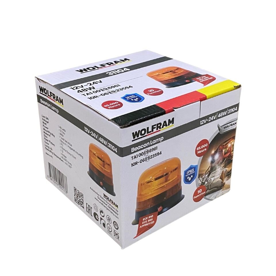 WOLFRAM 12V-24V ÇAKAR TEPE LAMBA 48 LEDLİ 10 FONKSİYONLU MIKNATISLI BUTONLU SARI E9