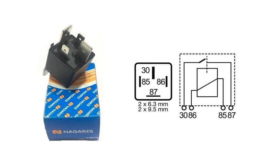 NAGARES 24V RÖLE 4 UÇLU 40 A (70 A TİPİ) (2 UÇ KÜÇÜK / 2 UÇ BÜYÜK) (6.3 MM / 9.5 MM) (30-85-86-87)