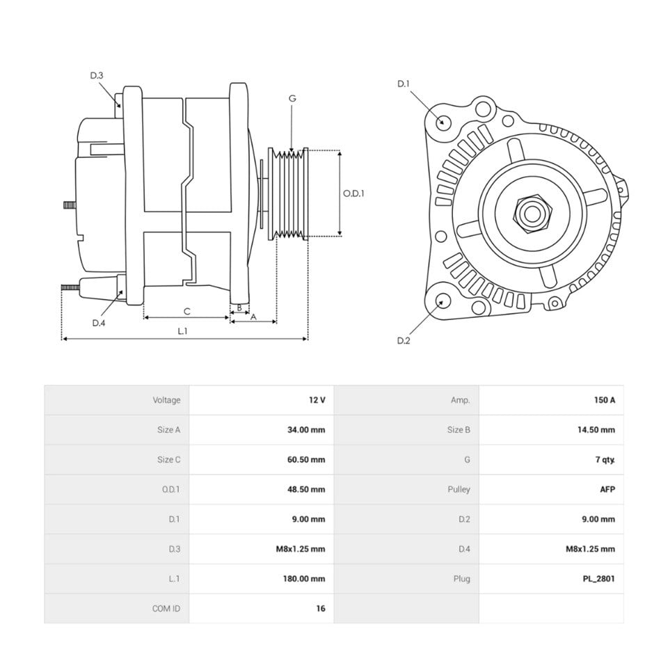 SEG 12V ALTERNATÖR DİNAMO 150 A (LIN) (TEK FİŞ) (4 AYAK) DACIA-NISSAN-RENAULT