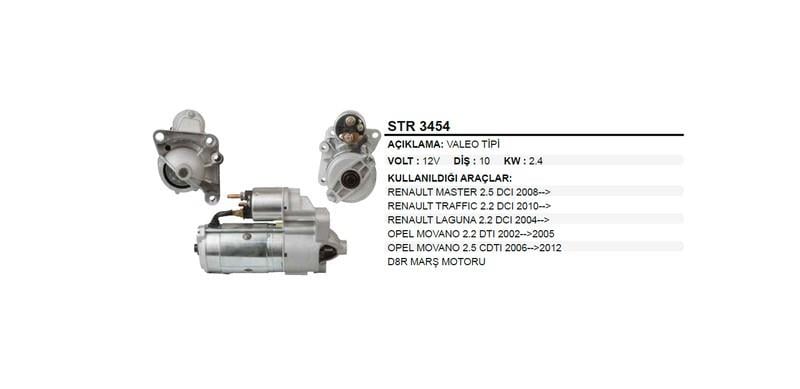 12V MARŞ MOTORU VALEO TİPİ 10 DİŞ 2.2 KW D7R MASTER/MOVANO