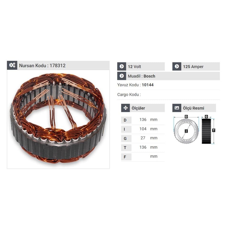 12V ALTERNATÖR STATÖR BOSCH TİPİ 125 A (6 UÇLU) FIAT DUCATO-KARSAN J10-PEUGEOT