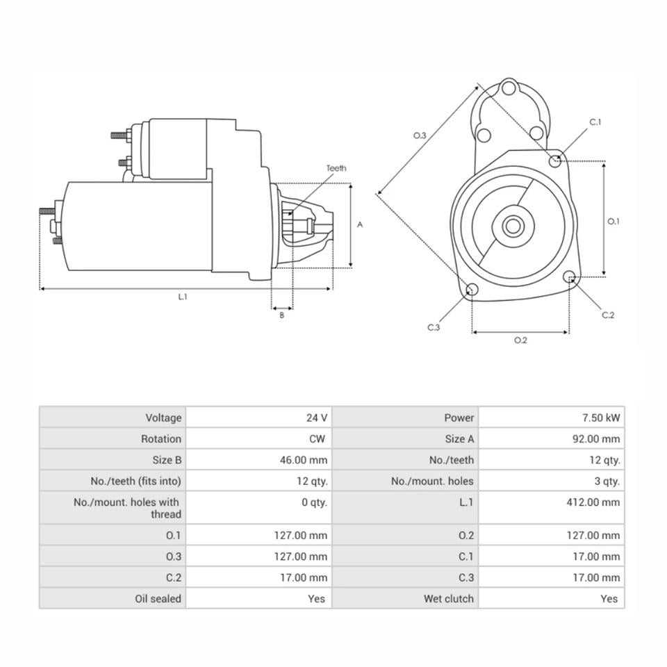 24V MARŞ MOTORU NIKKO TİPİ 12 DİŞ 7.5 KW (DIŞTAN SAPLAMA) KOMATSU