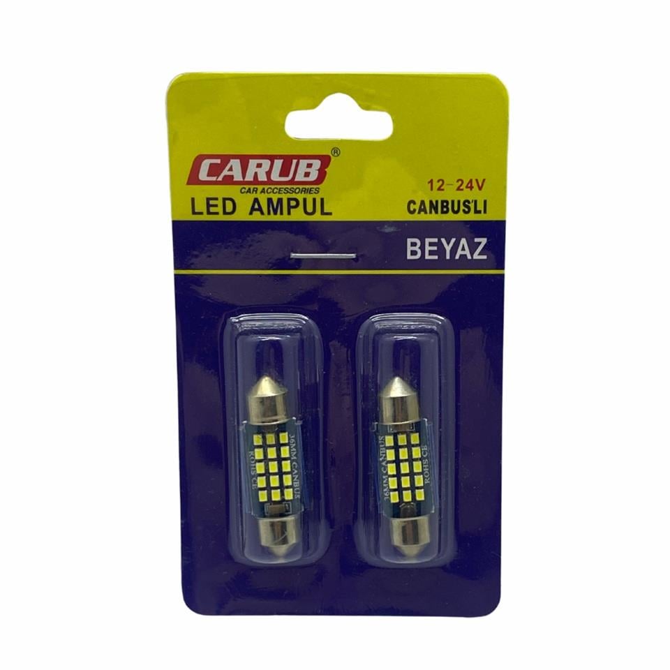 12V-24V SOFİT AMPUL 15 LEDLİ  BEYAZ CANBUS (36 MM) (2 AD)