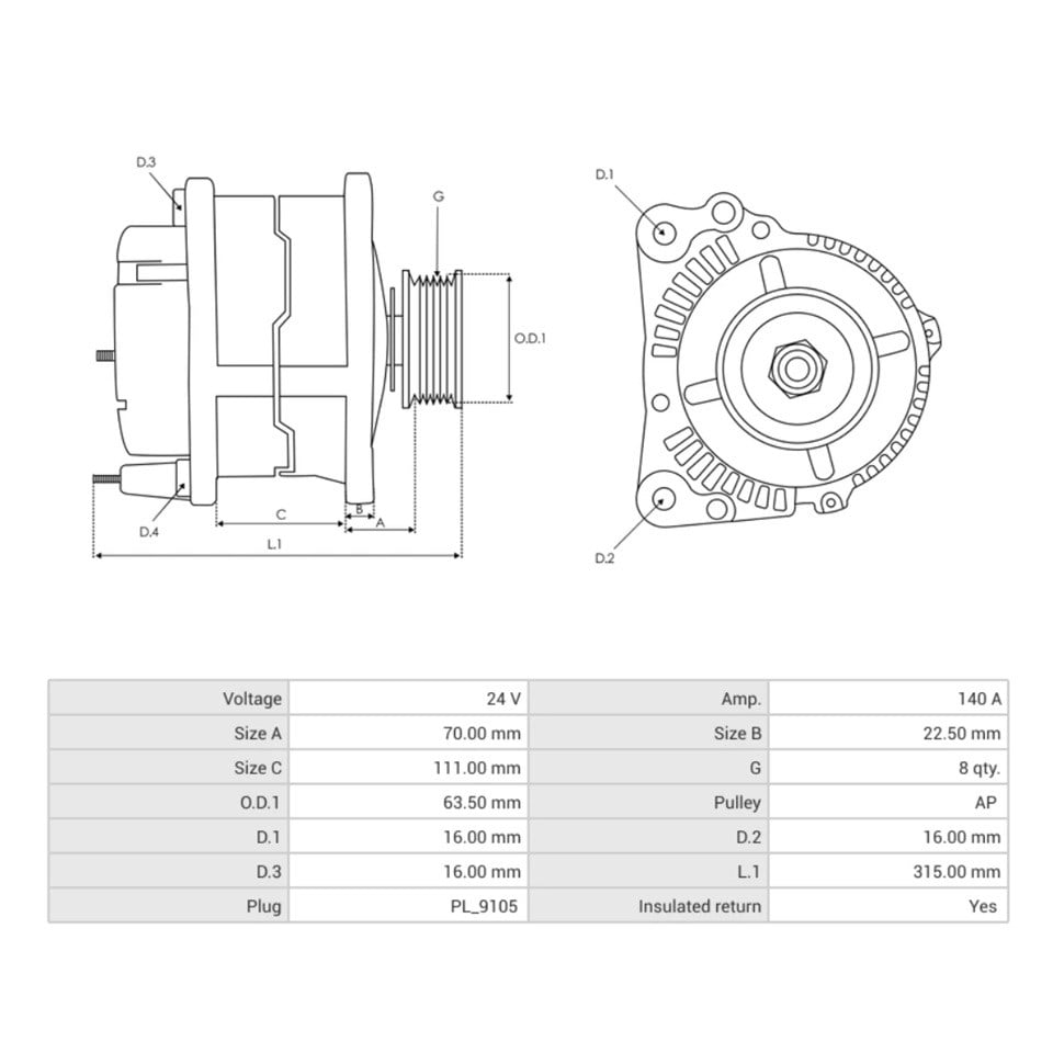 24V ALTERNATÖR DİNAMO LUCAS TİPİ 140 A (SAĞ AYAK) BMC BELDE OTOBÜS