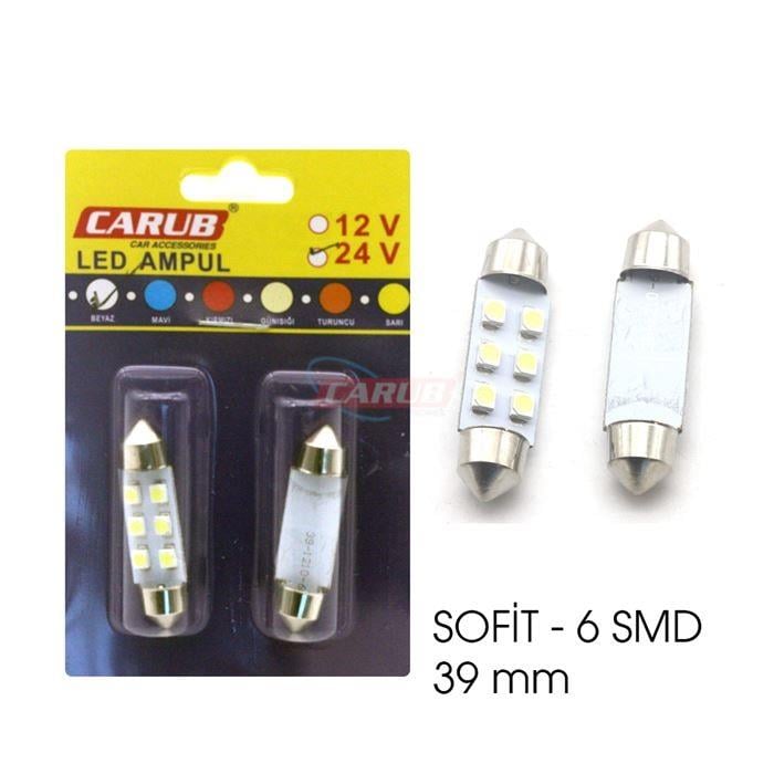 24V SOFİT AMPUL 6 LEDLİ  BEYAZ (39 MM) (2 AD)