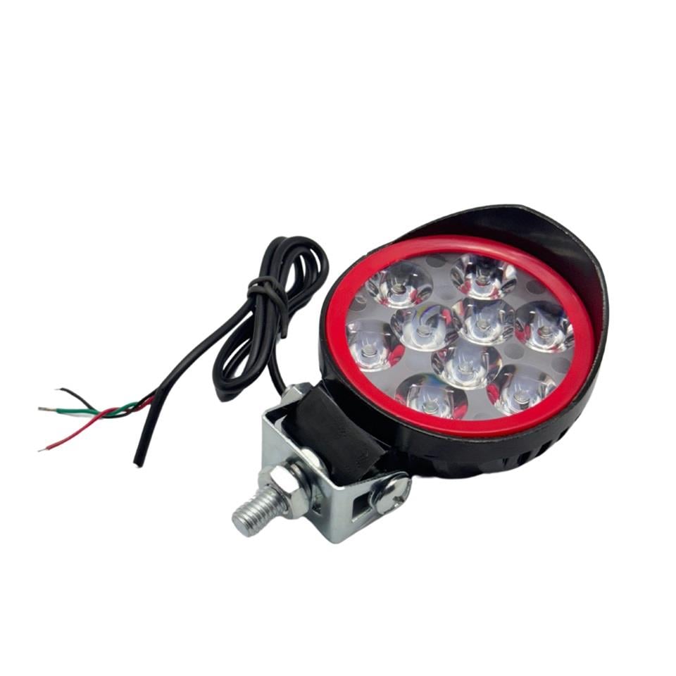 12V OFF-ROAD MOTOSİKLET LAMBA BEYAZ YUVARLAK 9 LEDLİ 12W ÇAKARLI (71 MM)