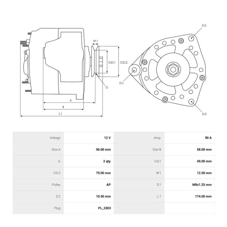 12V ALTERNATÖR DİNAMO 90 A (OVAL SOKET 3 FİŞ) (W-IG-L) CATERPILLAR-BEKO LOADER-JCB-KOMATSU