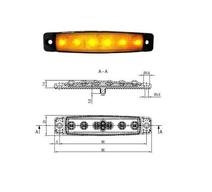 SANEL 24V PARMAK LAMBA 6-LEDLİ SARI (95*19 MM)