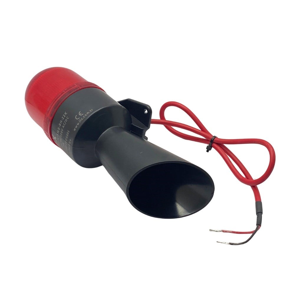 48V-220V AC-DC ÇAKAR TEPE LAMBASI KIRMIZI (LEDLİ) (BUZZER SES İKAZLI-GERİ VİTES KORNASI) İTFAİYE